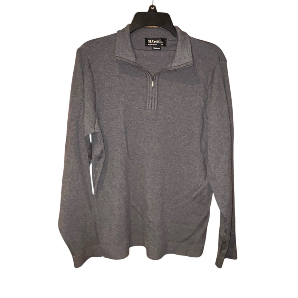 St. Croix Mens‎ Gray Wool Quarter Zip Sweater Medium USA Made Fashion Fit Luxury